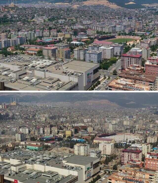 Kahramanmaraş'ta deprem öncesi ve sonrası çekilen fotoğraflar kentteki yıkımı ortaya koyuyor