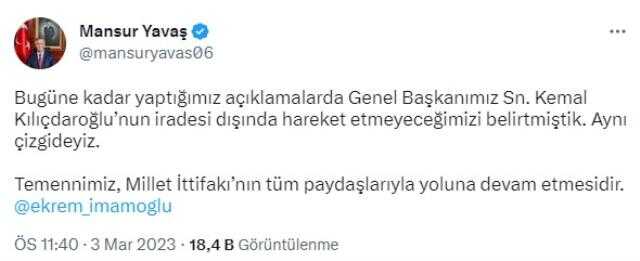 Son Dakika: Akşener'in adaylık için önerdiği Mansur Yavaş ve Ekrem İmamoğlu'ndan ilk açıklama! İkisi de Kılıçdaroğlu'na tam destek verdi
