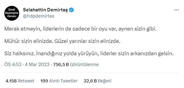 Akşener'in 6'lı Masa'dan kalkmasının ardından bir yorum da Selahattin Demirtaş'tan geldi: Daha sıkı sarılacağız birbirimize