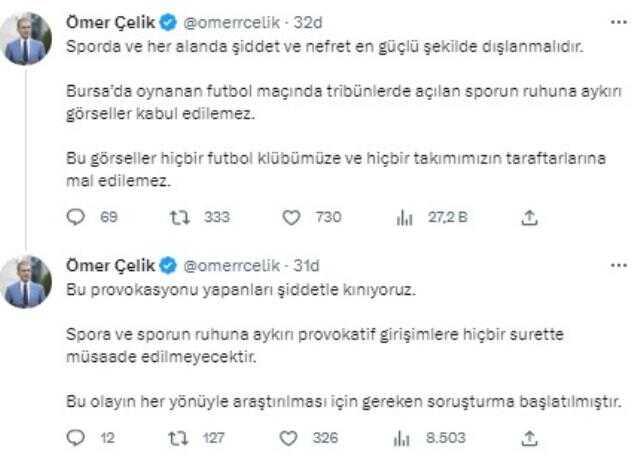 AK Parti'den ilk açıklama! Bursa-Amed maçındaki olaylara siyaset dünyası tepki gösterdi AK Parti'den ilk açıklama! Bursa-Amed maçındaki olaylara siyaset dünyası tepki gösterdi