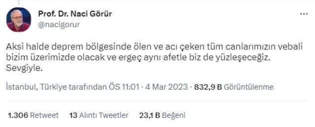 Naci Görür: Depremle ilgili projelerinden tatmin olmadığınız hiçbir partiye oy vermeyin