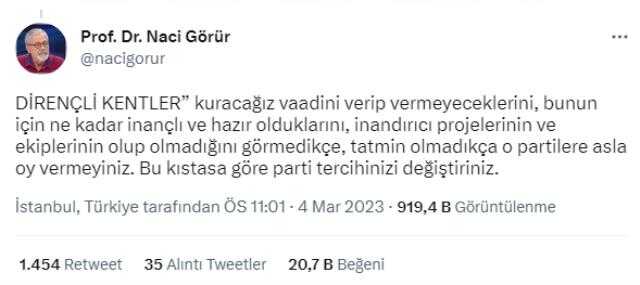 Naci Görür: Depremle ilgili projelerinden tatmin olmadığınız hiçbir partiye oy vermeyin