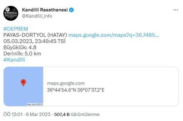 İskenderun Körfezi'nde 4,5 büyüklüğünde deprem