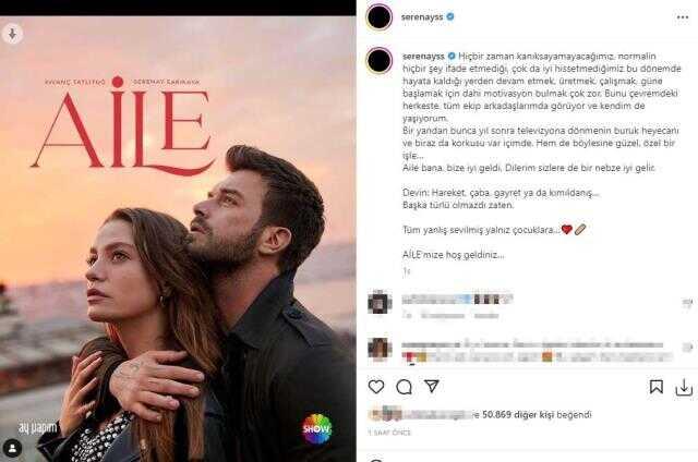 Bugün ilk bölümü yayınlanacak olan Aile'nin başrolü Serenay Sarıkaya'dan duygusal paylaşım: Heyecan ve korku var