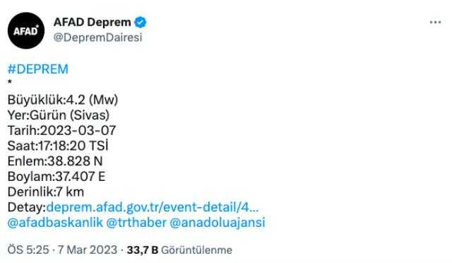 Sivas'ta deprem mi oldu? SON DAKİKA! Sivas kaç şiddetinde deprem oldu? Az önce Sivas'ta deprem oldu mu?