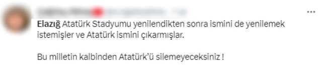 Elazığspor'un stadından Atatürk'ün adı çıkarıldı! Tepkilerin ardı arkası kesilmiyor Elazığspor'un stadından Atatürk'ün adı çıkarıldı! Tepkilerin ardı arkası kesilmiyor