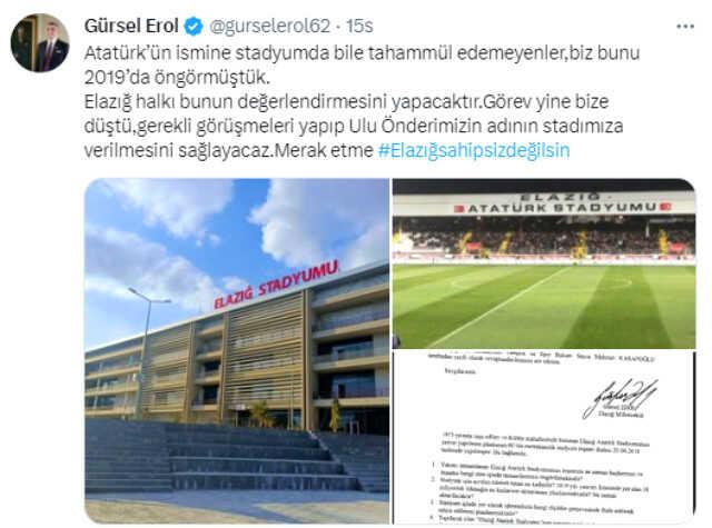 Elazığspor'un yeni stadından Atatürk'ün adı çıkarıldı! Tepkilerin ardı arkası kesilmiyor Elazığspor'un yeni stadından Atatürk'ün adı çıkarıldı! Tepkilerin ardı arkası kesilmiyor