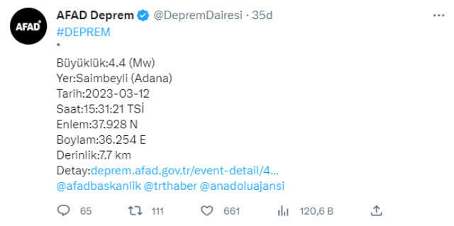 Son dakika! Adana'nın Saimbeyli ilçesinde 4.4 büyüklüğünde deprem