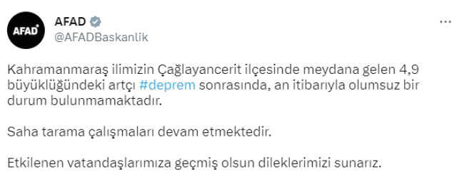 Son Dakika: Kahramanmaraş'ta 4.9 büyüklüğünde deprem meydana geldi