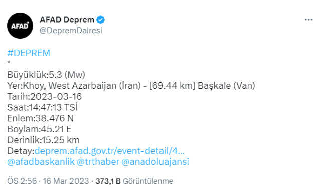 Irak'ın Halepçe kentinde 5,1 büyüklüğünde deprem meydana geldi