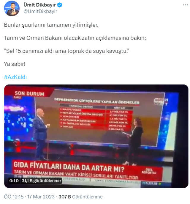 Bakan Kirişci'den muhalefetin tepkisini çeken sel yorumu: 15 canımızı aldı ama toprak da suya kavuştu Bakan Kirişci'den muhalefetin tepkisini çeken sel yorumu: 15 canımızı aldı ama toprak da suya kavuştu