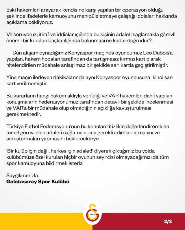 Galatasaray'dan çok sert Lale Orta açıklaması: Bu oyunun seyircisi olmayacağız