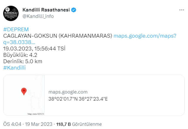 Kahramanmaraş'ta 2 dakikada iki deprem! 4.4 ve 4.1 ile sallandılar Kahramanmaraş'ta 2 dakikada iki deprem! 4.4 ve 4.1 ile sallandılar
