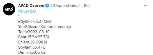 Kahramanmaraş'ta art arda iki deprem Kahramanmaraş'ta art arda iki deprem