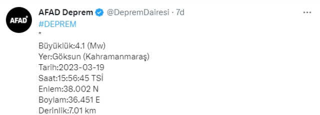 Kahramanmaraş'ta art arda iki deprem Kahramanmaraş'ta art arda iki deprem