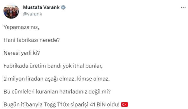 Togg'a ilk 3 günde ilgi büyük oldu! 41 bin sipariş gelfi