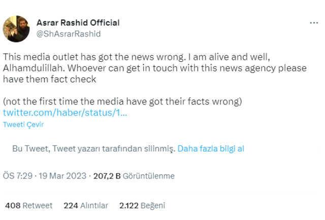 Hadisin doğruluğunu kanıtlamak için fare zehri içen Şeyh Raşid'in öldüğü iddia edildi! Gerçek çok geçmeden anlaşıldı Hadisin doğruluğunu kanıtlamak için fare zehri içen Şeyh Raşid'in öldüğü iddia edildi! Gerçek çok geçmeden anlaşıldı