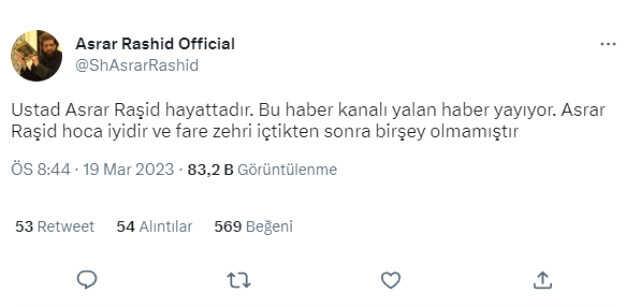 Hadisin doğruluğunu kanıtlamak için fare zehri içen Şeyh Raşid'in öldüğü iddia edildi! Gerçek çok geçmeden anlaşıldı Hadisin doğruluğunu kanıtlamak için fare zehri içen Şeyh Raşid'in öldüğü iddia edildi! Gerçek çok geçmeden anlaşıldı