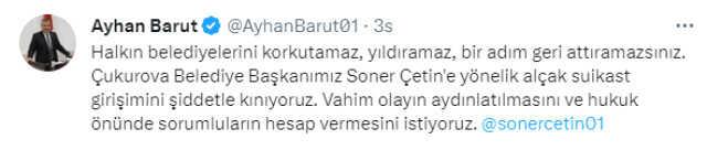 Çukurova Belediye Başkanı Soner Çetin'e suikast girişimi Çukurova Belediye Başkanı Soner Çetin'e suikast girişimi