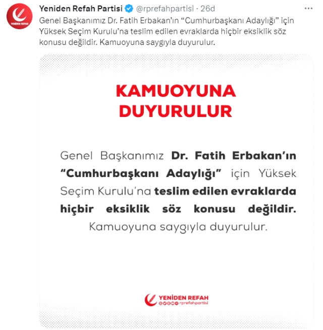 Fatih Erbakan aday olamadı mı? Fatih Erbakan cumhurbaşkanı adayı mı, aday olamayacak mı?