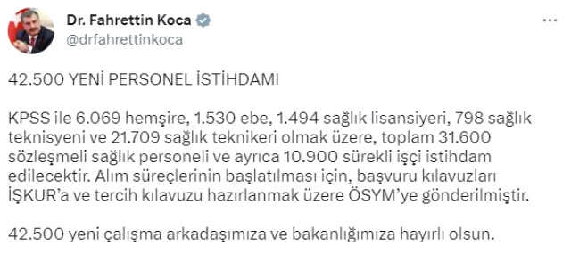 Sağlık Bakanlığı 42 bin 500 personel alacak