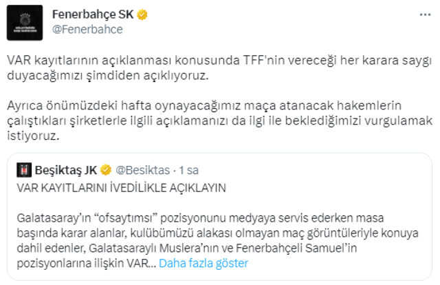 Hodri meydan! Fenerbahçe'den Beşiktaş'a jet hızıyla yanıt
