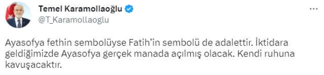 Karamollaoğlu'nun 'Ayasofya' paylaşımı, sosyal medyada yorum yağmuruna tutuldu Karamollaoğlu'nun 'Ayasofya' paylaşımı, sosyal medyada yorum yağmuruna tutuldu