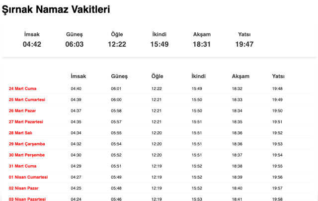 Şırnak sahur ne zaman, saat kaçta? 23 Mart Şırnak imsak vakti! Şırnak sabah ezanı saat kaçta okunuyor?