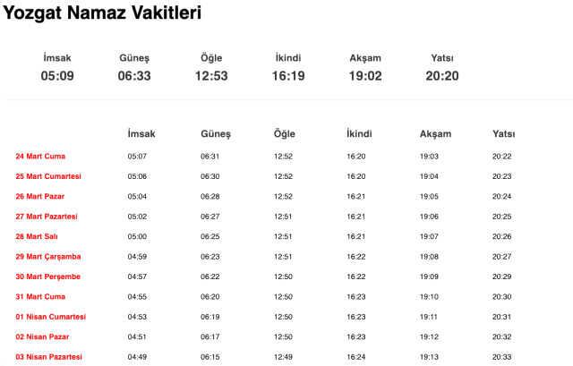 Yozgat akşam ezanı saat kaçta, iftar ne zaman? 23 Mart Yozgat imsakiye! Yozgat iftara ne kadar kaldı?