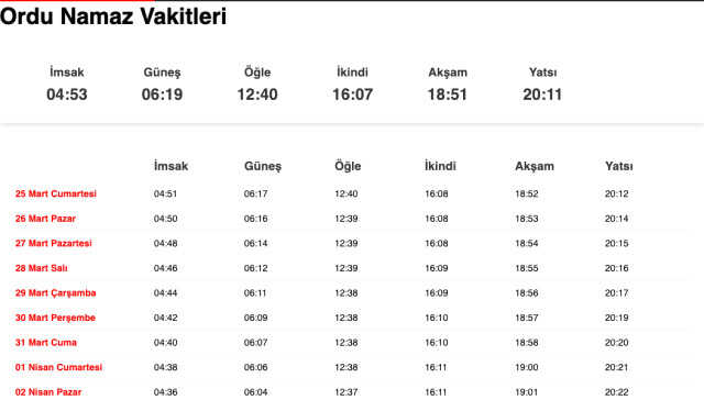 Ordu sahur ne zaman, saat kaçta? 25 Mart Ordu imsak vakti! Ordu sabah ezanı saat kaçta okunuyor?