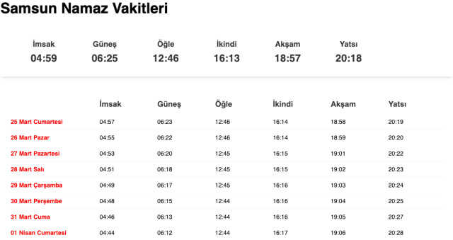 Samsun, Sinop sahur ne zaman, saat kaçta? 25 Mart Samsun, Sinop imsak vakti! Samsun, Sinop sabah ezanı saat kaçta okunuyor?
