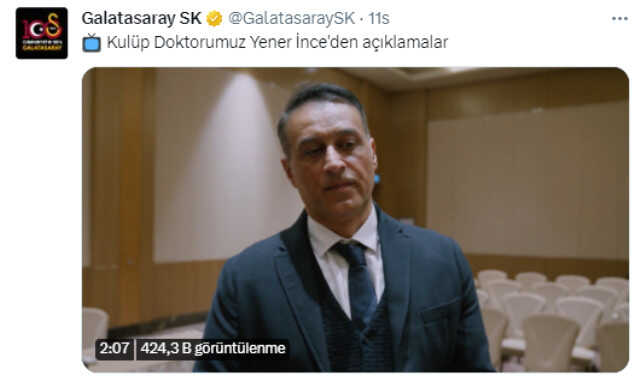 Böylesi ilk oluyor! G.Saray'ın resmi hesabından kulüp doktoru İnce'nin videosu paylaşıldı