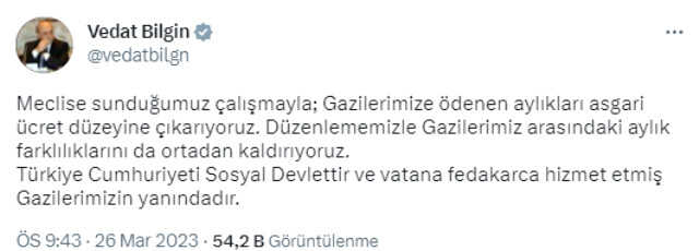 Son Dakika: Bakan Bilgin müjdeyi verdi! Gazi maaşları asgari ücret seviyesine çıkarılıyor