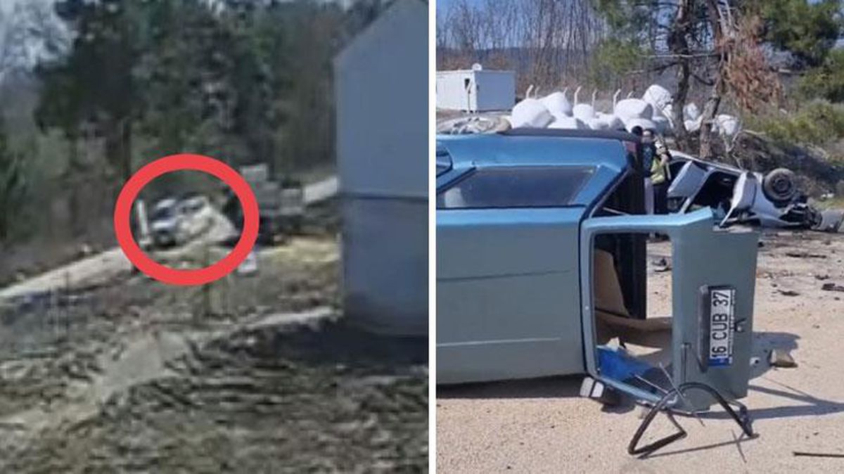 İki otomobil çarpışıp takla attı! O anlar saniye saniye kamerada