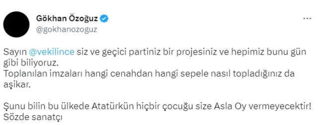 Sanatçıların zehir zemberek tepkilerinin ardından İnce geri adım attı: Üzerimize çok gelindi, özür diliyorum Sanatçıların zehir zemberek tepkilerinin ardından İnce geri adım attı: Üzerimize çok gelindi, özür diliyorum