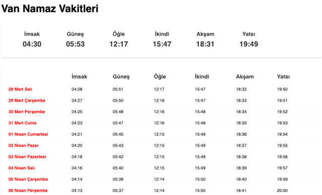 Yozgat, Sinop, Van akşam ezanı saat kaçta? 27 Mart Yozgat, Van ezan vakitleri! Yozgat, Van iftar ne zaman?