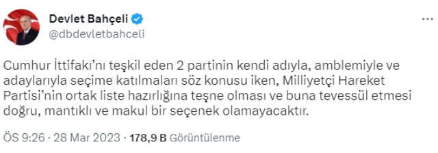 MHP, AK Parti ile ortak listeyle mi seçime gidecek? Bahçeli'den merak edilen soruya yanıt MHP, AK Parti ile ortak listeyle mi seçime gidecek? Bahçeli'den merak edilen soruya yanıt
