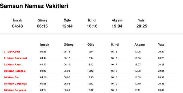 Samsun, Ordu, Sivas akşam ezanı saat kaçta? 30 Mart Samsun, Sivas, Ordu ezan vakitleri! Samsun, Sivas, Ordu iftar ne zaman?