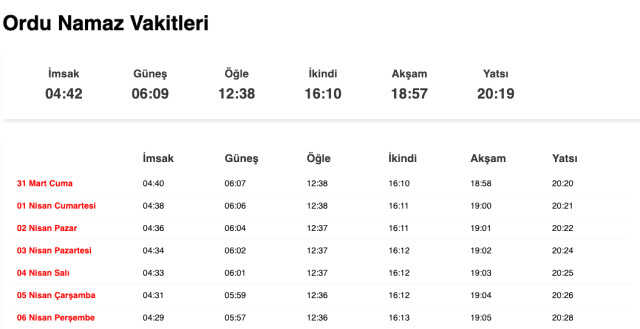 Samsun, Ordu, Sivas akşam ezanı saat kaçta? 30 Mart Samsun, Sivas, Ordu ezan vakitleri! Samsun, Sivas, Ordu iftar ne zaman?