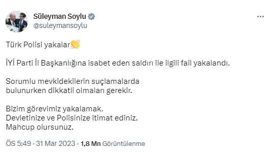 İYİ Parti İstanbul İl Başkanlığına isabet eden mermiyi sıkan şahıs Asayiş Şube'ye getirildi