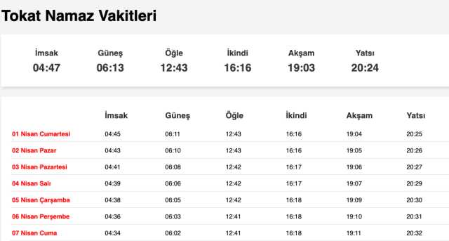 Tokat, Tunceli, Uşak akşam ezanı saat kaçta? 1 Nisan Mart Tokat, Tunceli, Uşak ezan vakitleri! Tokat, Tunceli, Uşak iftar ne zaman?