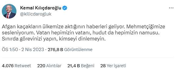 Kılıçdaroğlu'ndan Mehmetçiğe 'Afgan kaçaklar' çağrısı: Sınırda görevinizi yapın, kimseyi dinlemeyin