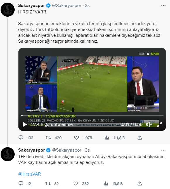 Alt ligler de karıştı! Sakaryaspor'dan TFF'ye çağrı : VAR kayıtlarını açıklayın