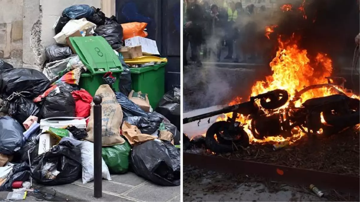 Protestolar sonrası yangın yerine dönen Paris'te çöp toplayıcıları, 13 Nisan'da süresiz greve gidecek