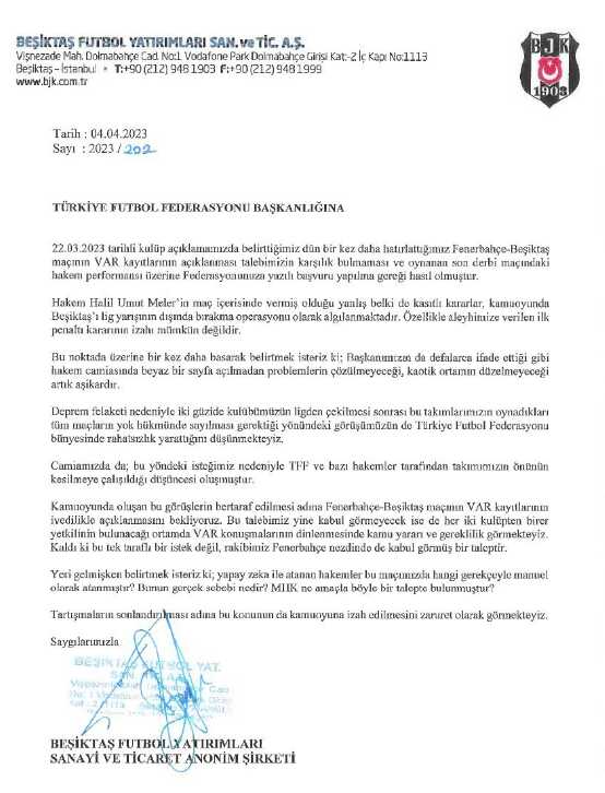 TFF'nin açıklamalarının ardından Beşiktaş'tan resmi başvuru! VAR kayıtlarını açıklayın