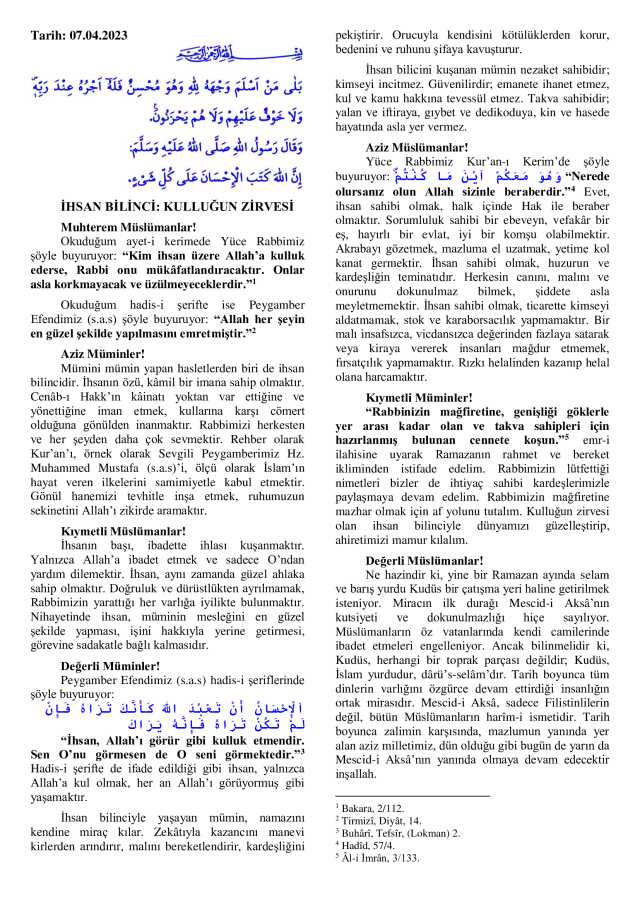 7 Mart Cuma Hutbesi yayınlandı! 7 Mart Cuma Hutbesi tam metni! Diyanet 7 Mart Cuma Hutbesi!