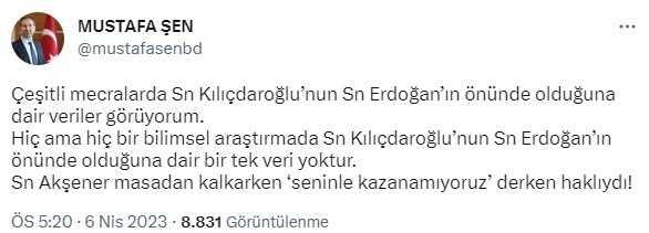 'Kılıçdaroğlu'nun Erdoğan'ın önünde olduğuna dair veri yok' diyen AK Partili Şen: Akşener masadan kalkarken haklıydı