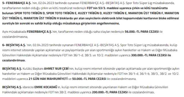 PFDK'dan ilginç fatura! Beşiktaş ve Galatasaray'a aynı ceza kesildi