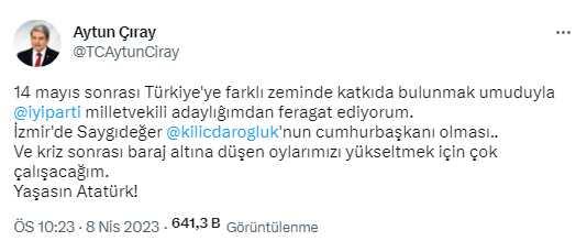 Aytun Çıray milletvekili adaylığından çekildi mi? Aytun Çıray neden milletvekili adaylığından çekildi?