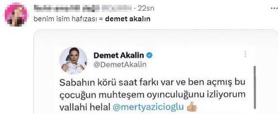 Mert Ramazan Demir'in oyunculuğunu övmek isteyen Demet Akalın isimleri karıştırınca alay konusu oldu